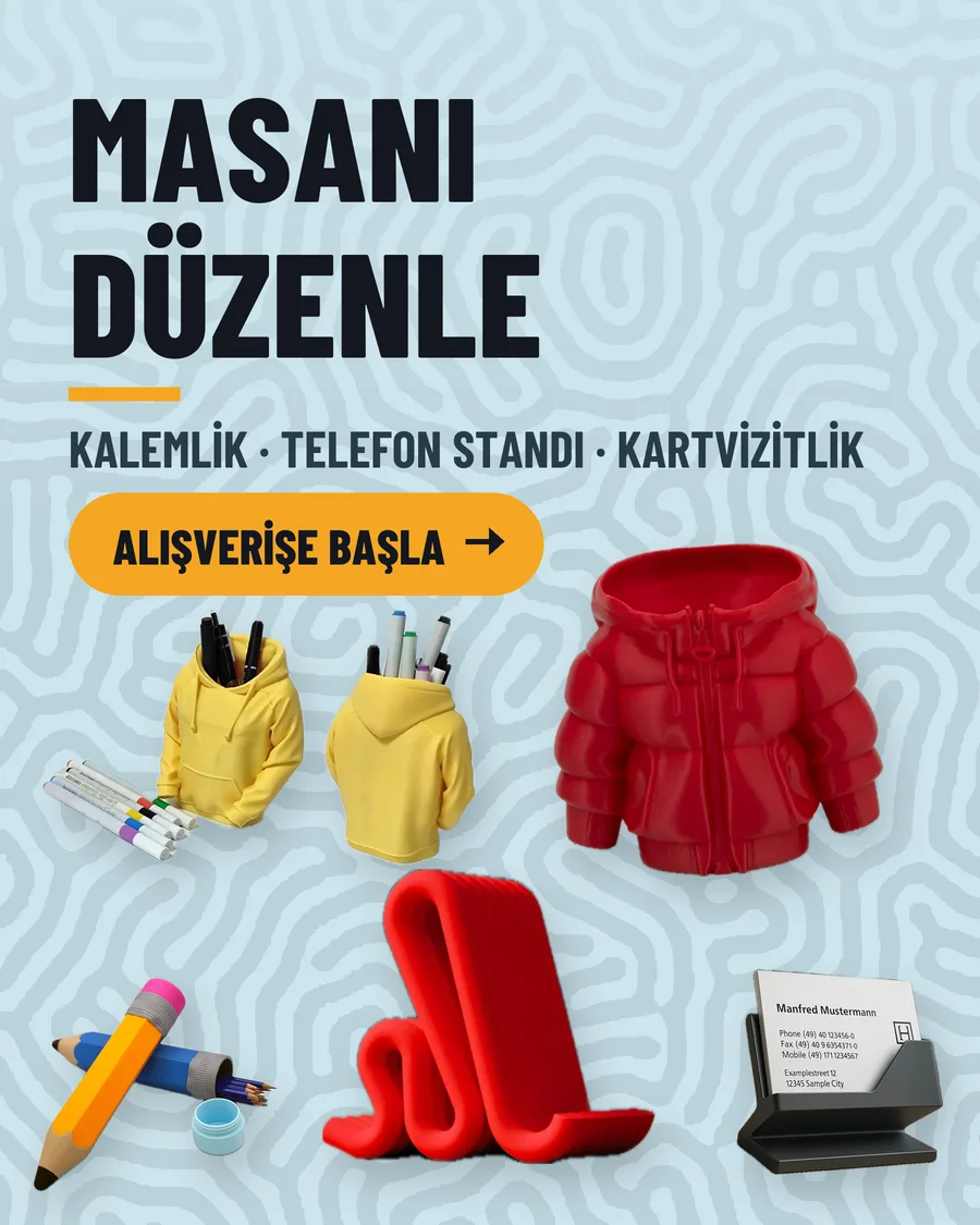 Masanı düzenle — kalemlik, telefon standı, kartvizitlik
