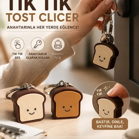 Ekmek Dilimi Kliker Anahtarlık – Bej