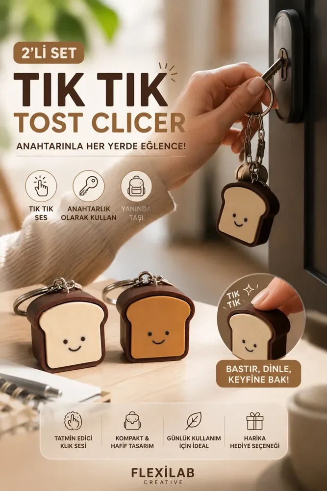 Ekmek Dilimi Kliker Anahtarlık – Bej