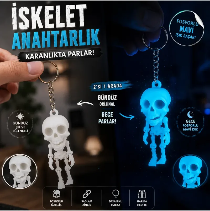 Karanlıkta Parlayan Hareketli İskelet Anahtarlık