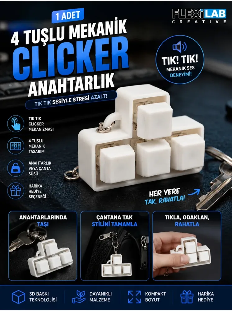 Mini Mekanik Klavye Kliker Anahtarlık – Beyaz