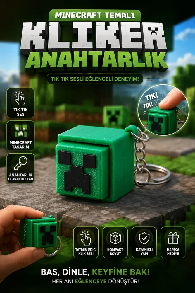 Yeşil Piksel Karakter Kliker Anahtarlık